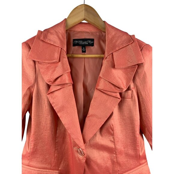 Colleen Lopez XS Coral Blazer Jacket With Ruffle Detail - Picture 4 of 5